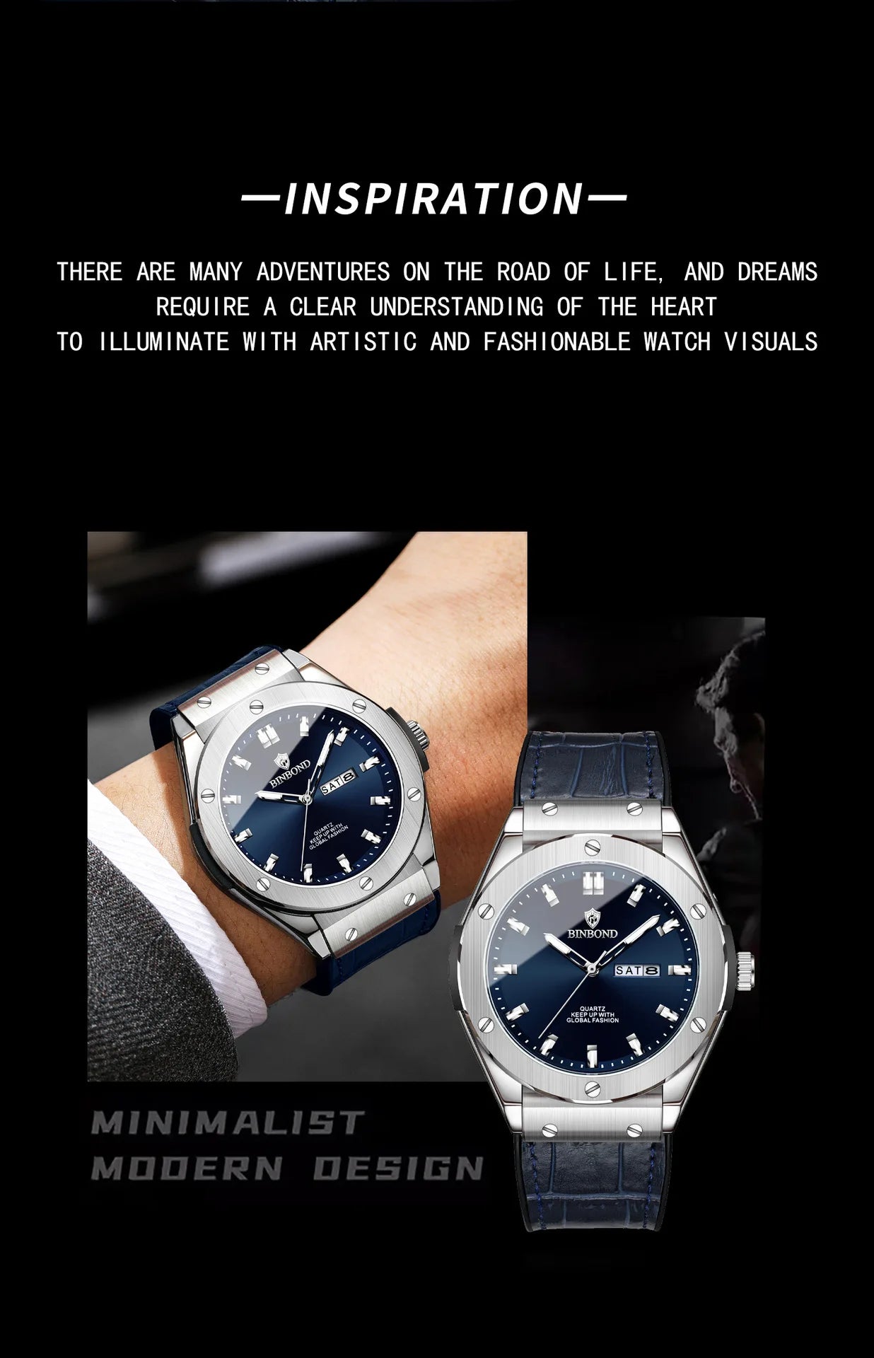 BINBOND Fashion Men's Watches Trend Classic Original Quartz Watch for Man Waterproof Luminous Week Date Wristwatch Silicone New