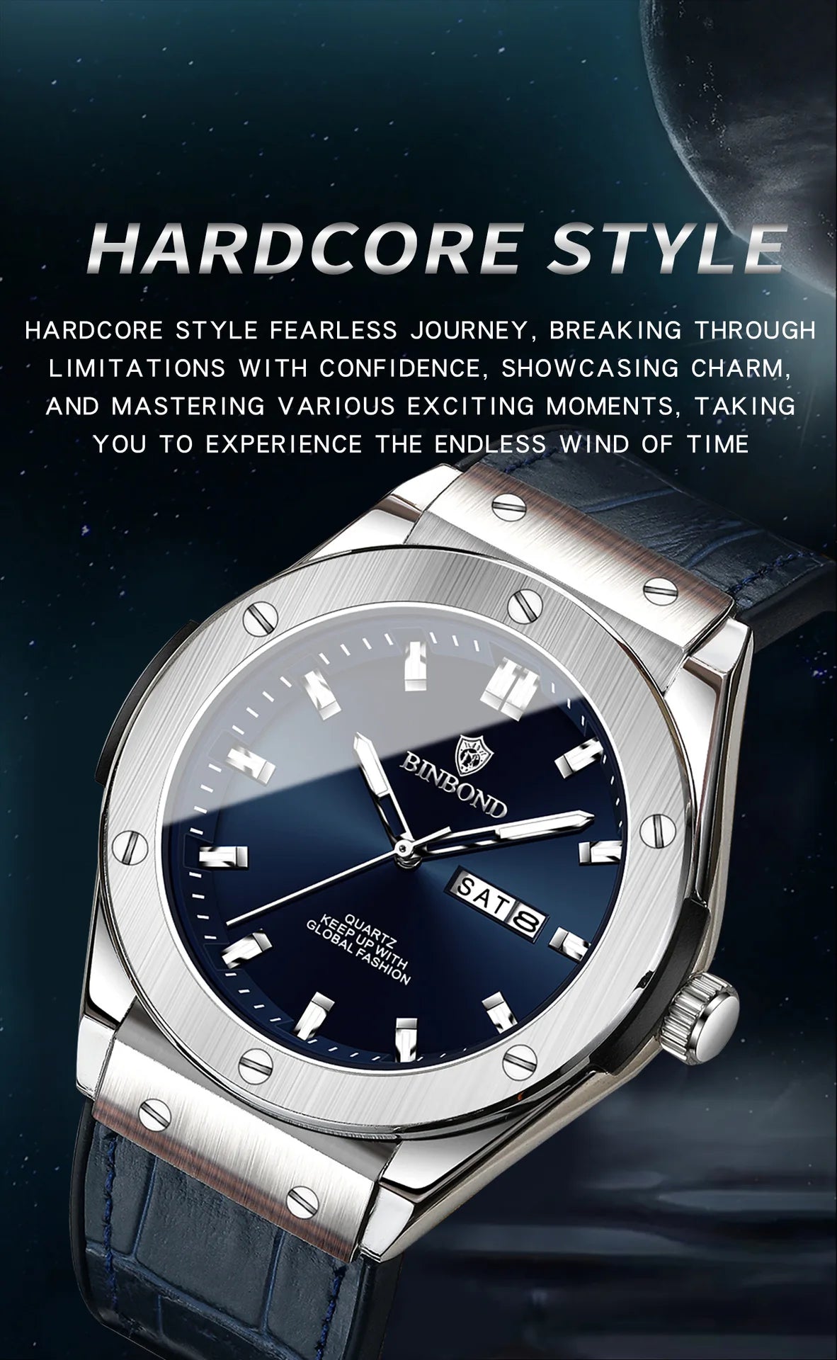 BINBOND Fashion Men's Watches Trend Classic Original Quartz Watch for Man Waterproof Luminous Week Date Wristwatch Silicone New