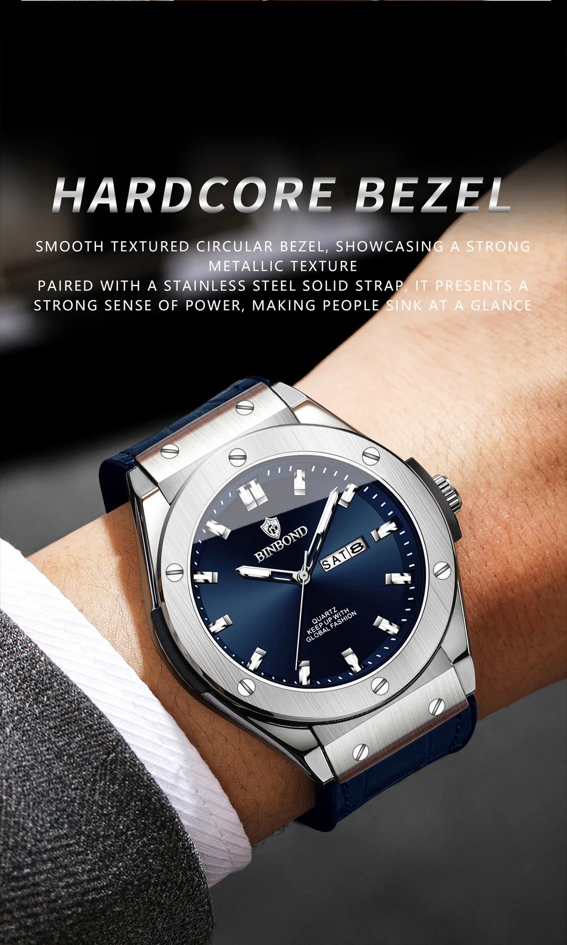 BINBOND Fashion Men's Watches Trend Classic Original Quartz Watch for Man Waterproof Luminous Week Date Wristwatch Silicone New