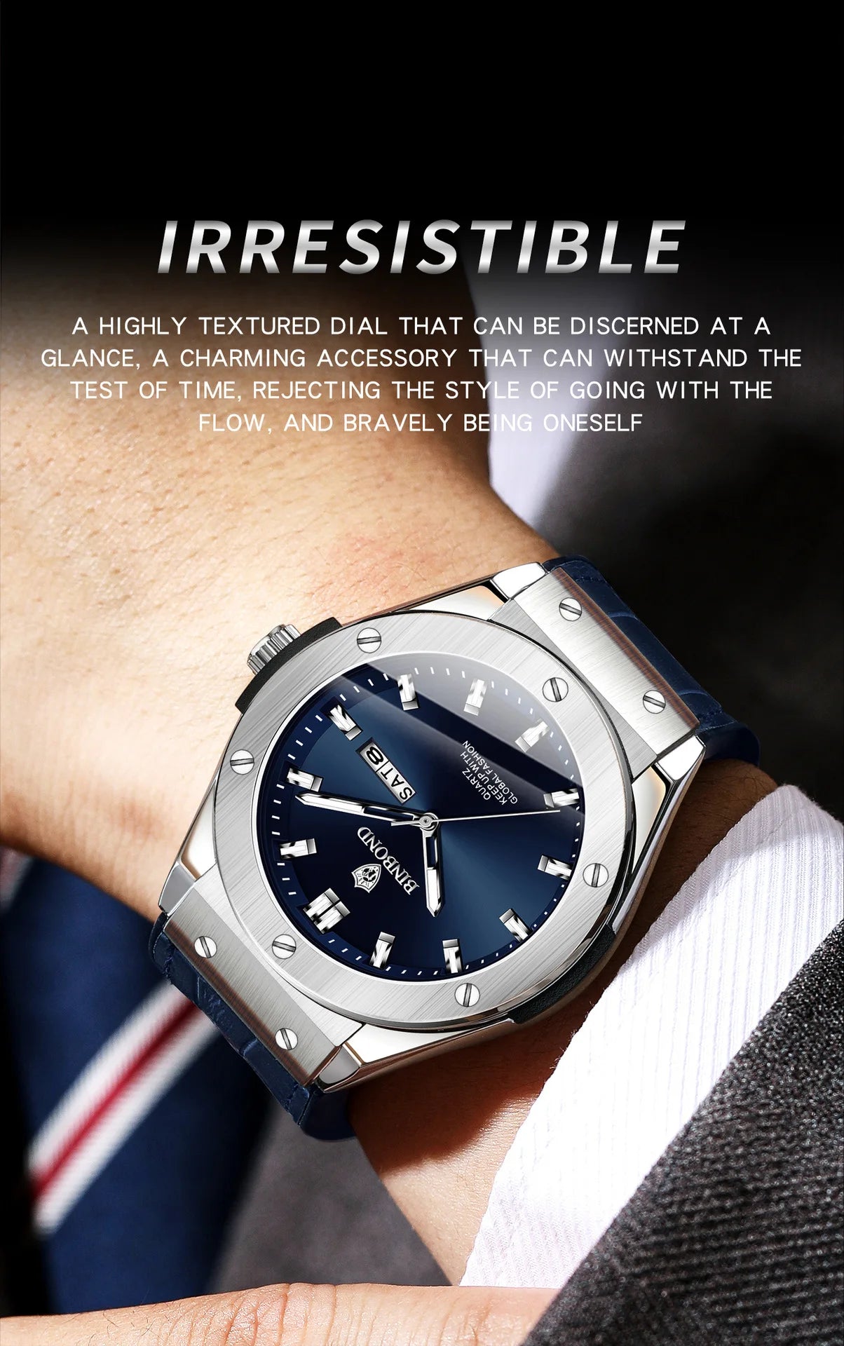 BINBOND Fashion Men's Watches Trend Classic Original Quartz Watch for Man Waterproof Luminous Week Date Wristwatch Silicone New