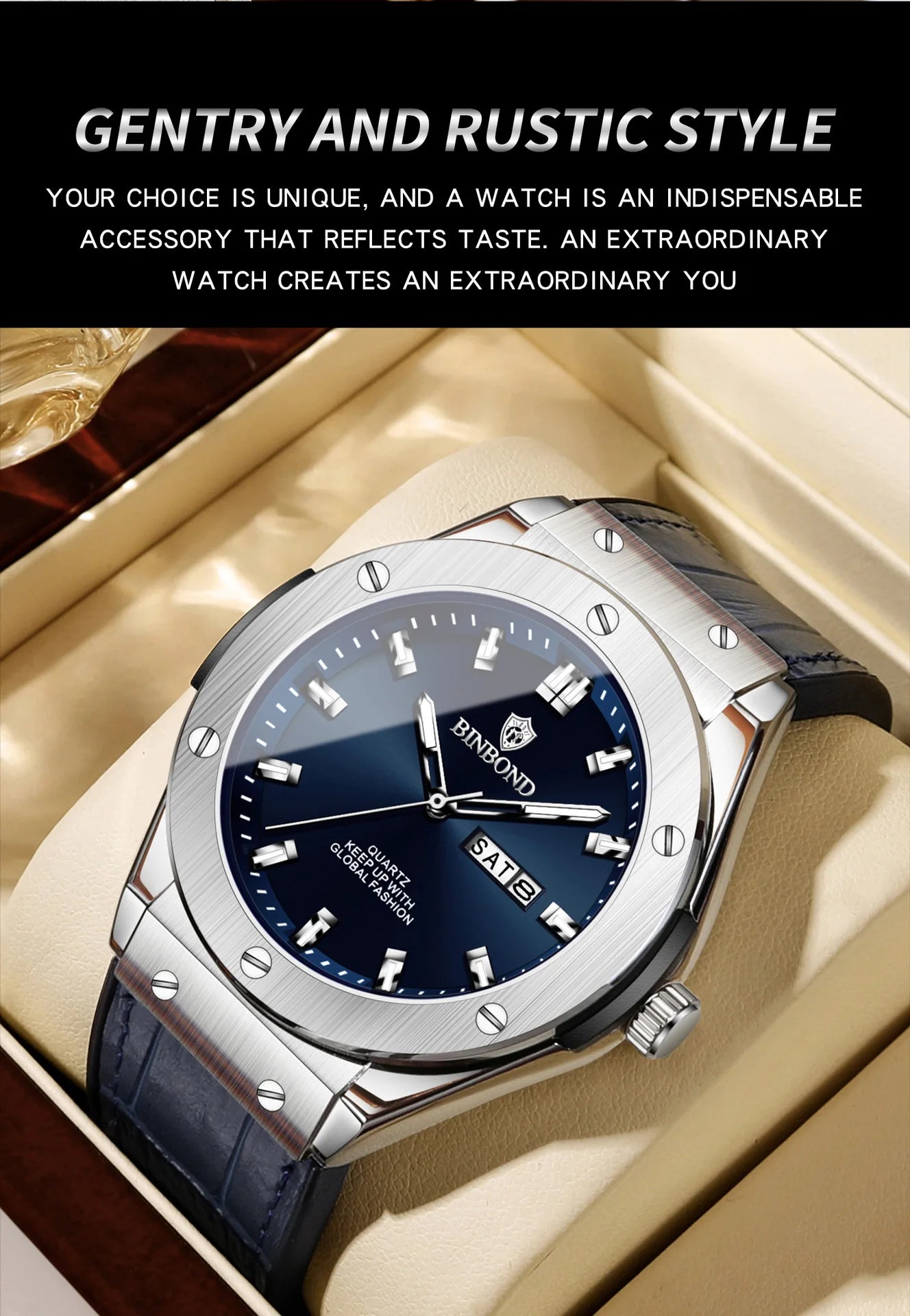 BINBOND Fashion Men's Watches Trend Classic Original Quartz Watch for Man Waterproof Luminous Week Date Wristwatch Silicone New