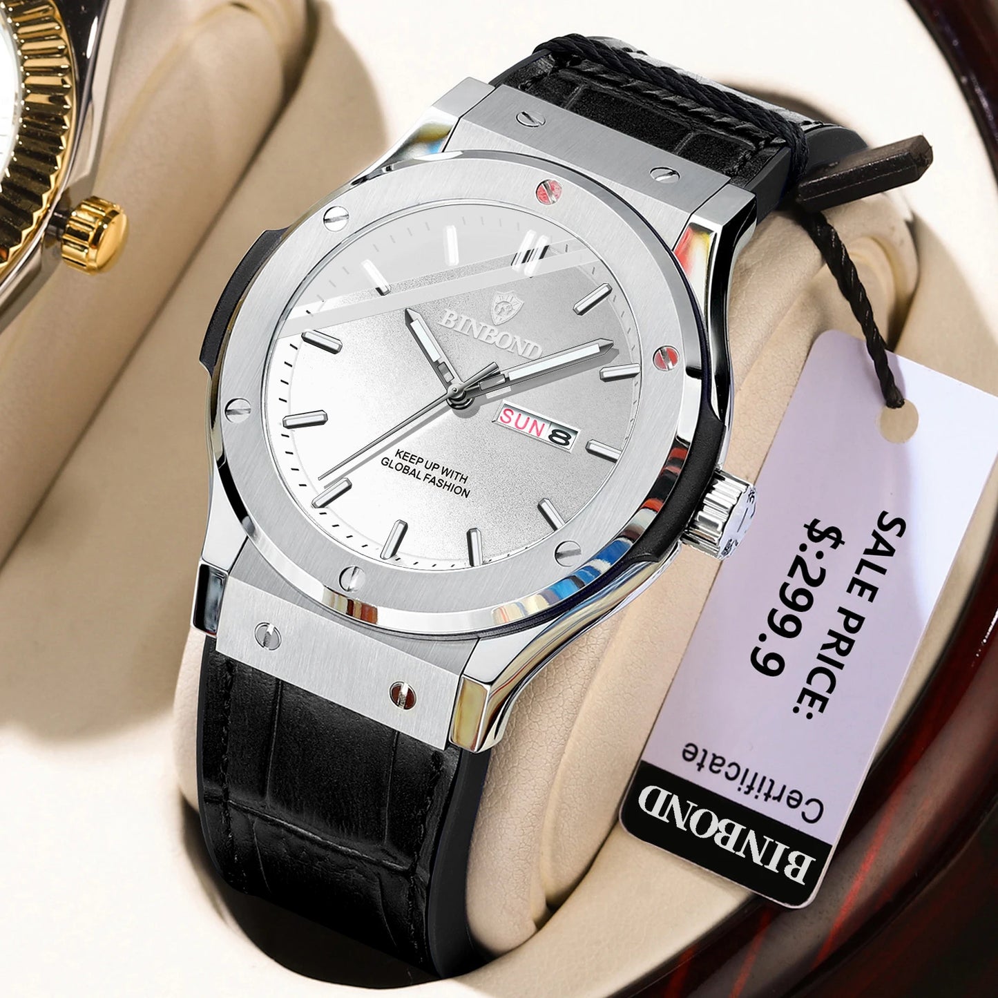 BINBOND Fashion Men's Watches Trend Classic Original Quartz Watch for Man Waterproof Luminous Week Date Wristwatch Silicone New